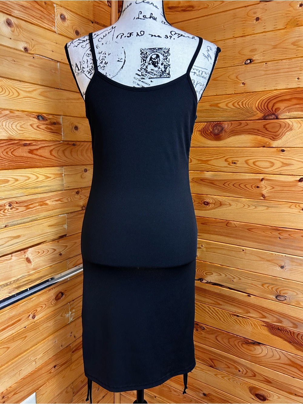SHEIN Black Ribbed Spaghetti-Strap Slip Dress